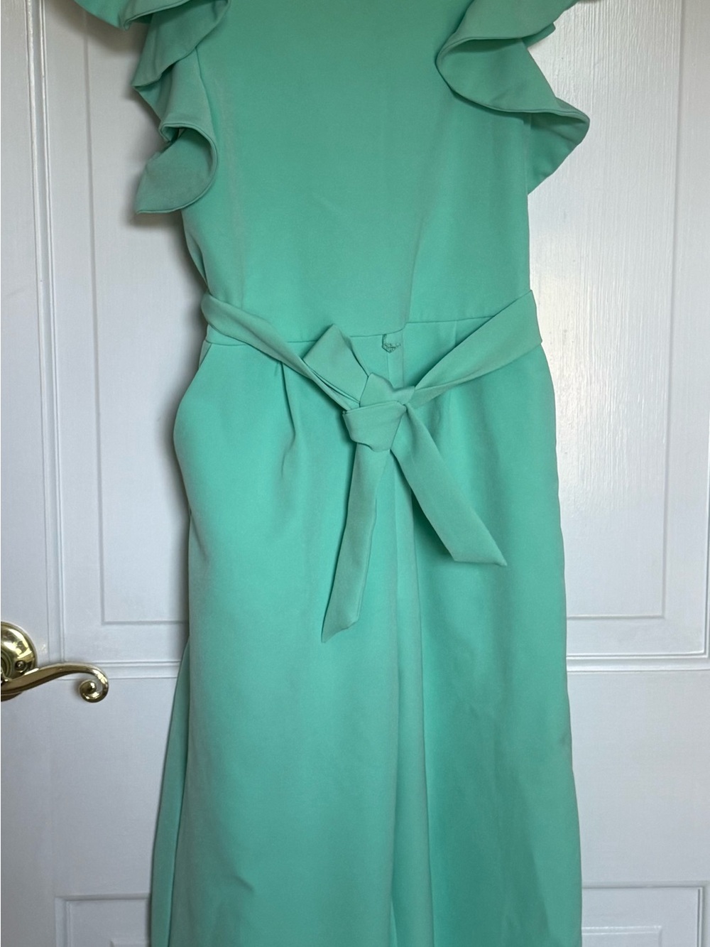 GB girls Mint Green Ruffle Tie-Waist Midi Pant Romper Size 12 - Msmnts in pics